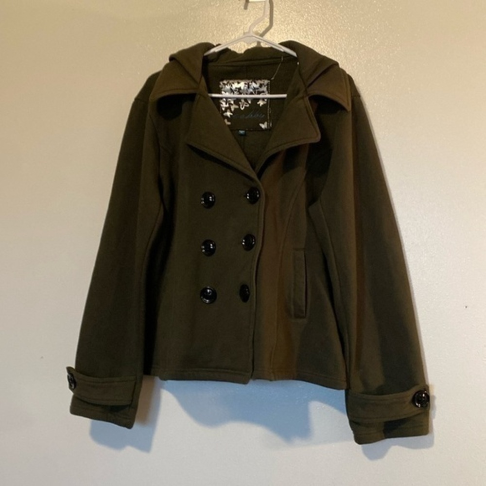 Sebby green hooded pocket cozy cotton button down coat jacket XL